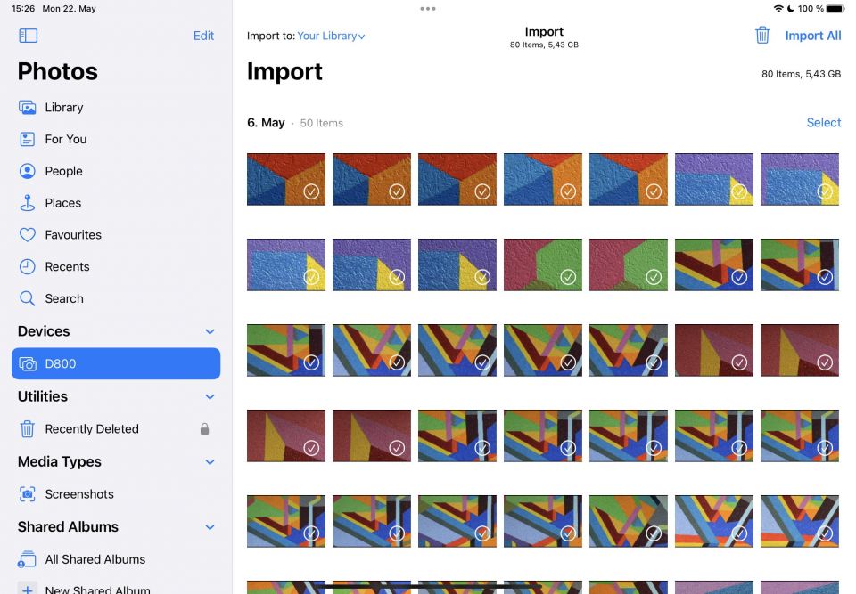 Importing files with Apple Photos on iPad